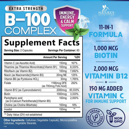 Empaque frontal complejo B Nature's Nutrition 120 cápsulas