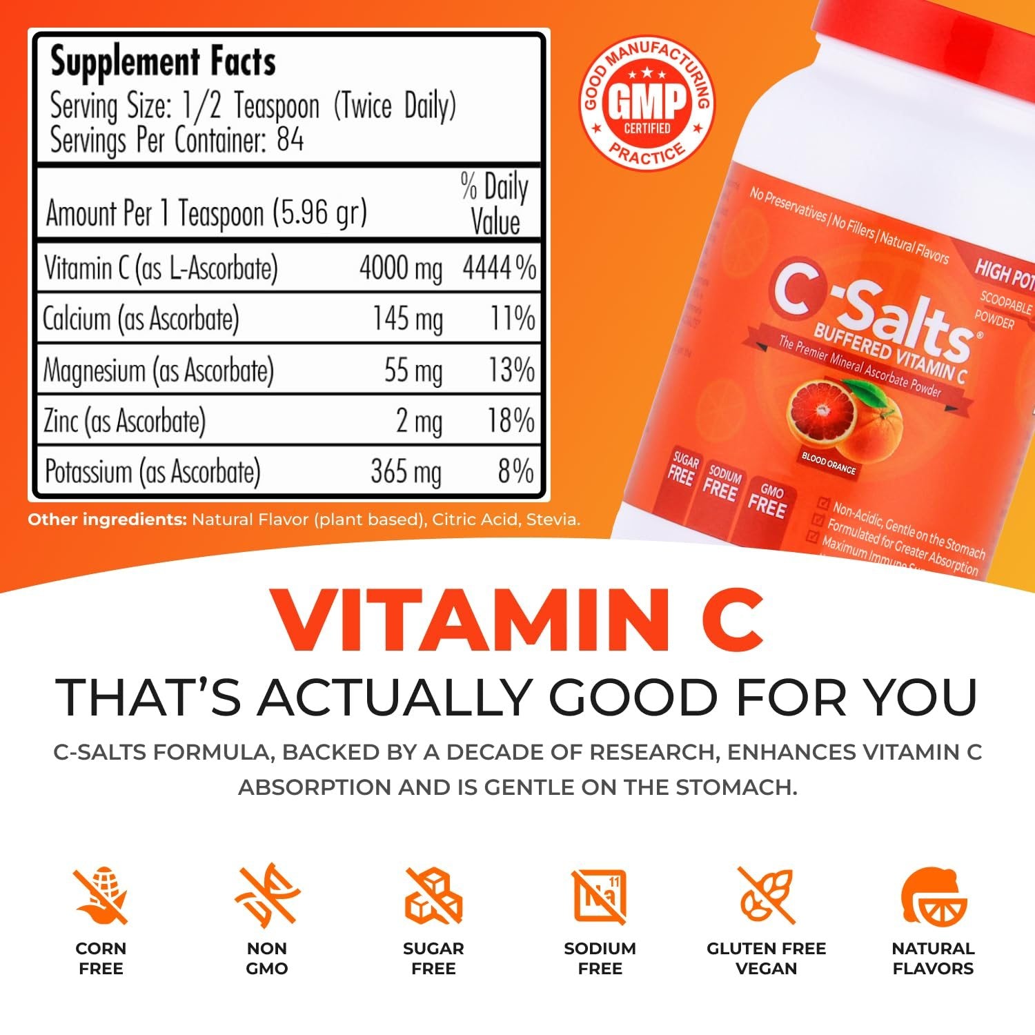 Embalaje frontal polvo vitamina c c-salts orgánico