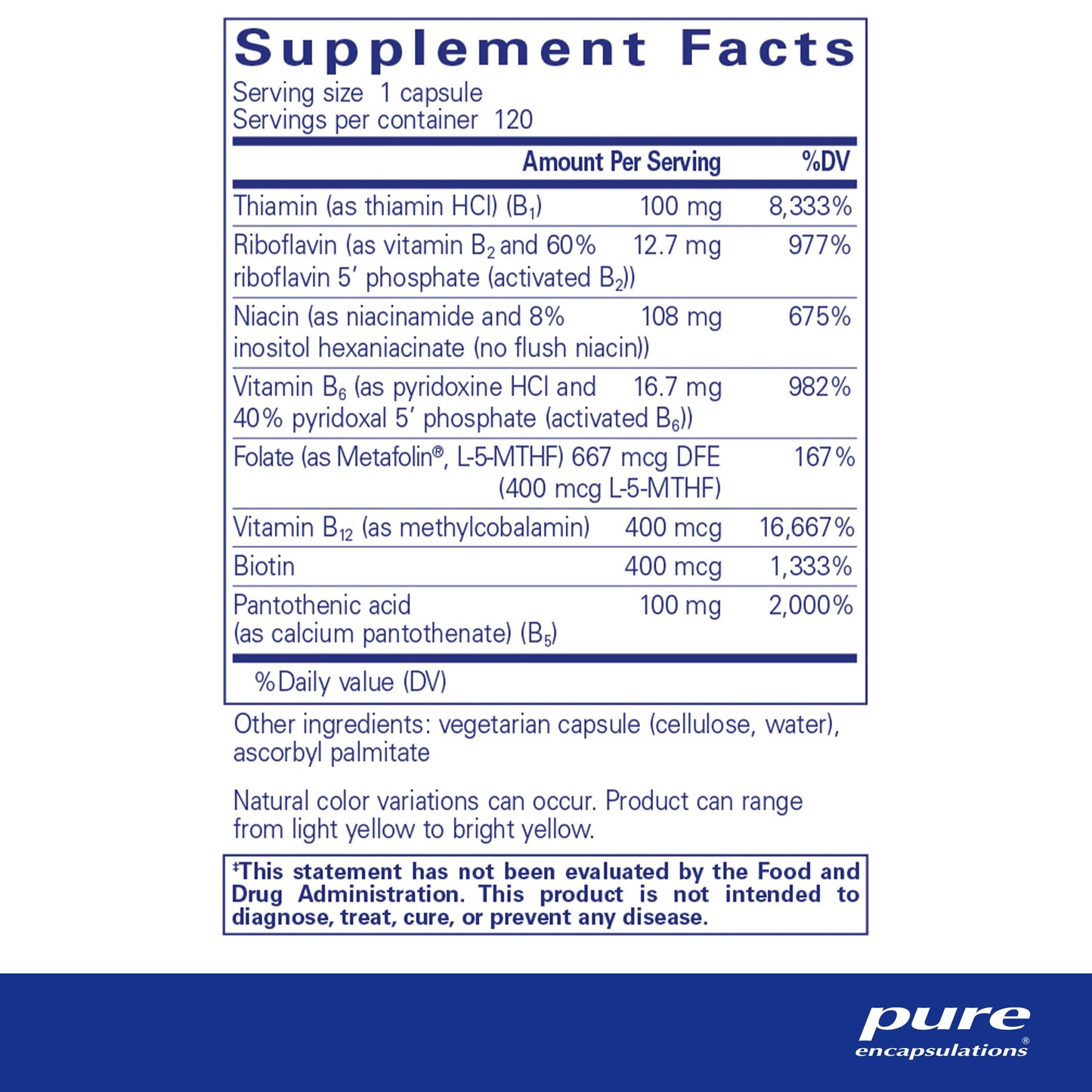 Empaque frontal Pure Encapsulations B-Complex Plus 120 cápsulas