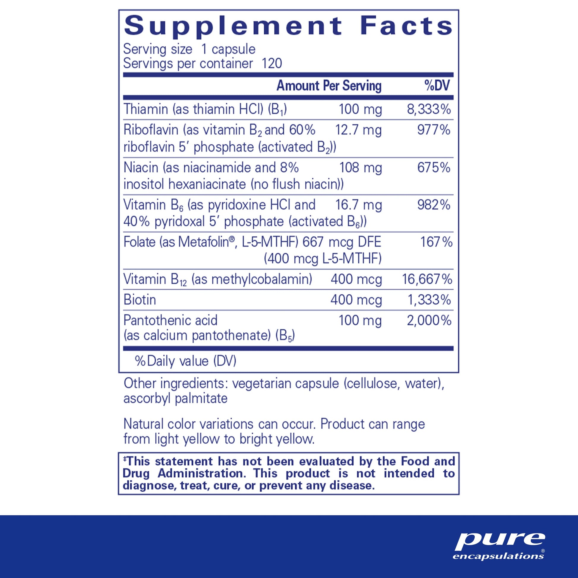 Empaque frontal Pure Encapsulations B-Complex Plus 120 cápsulas