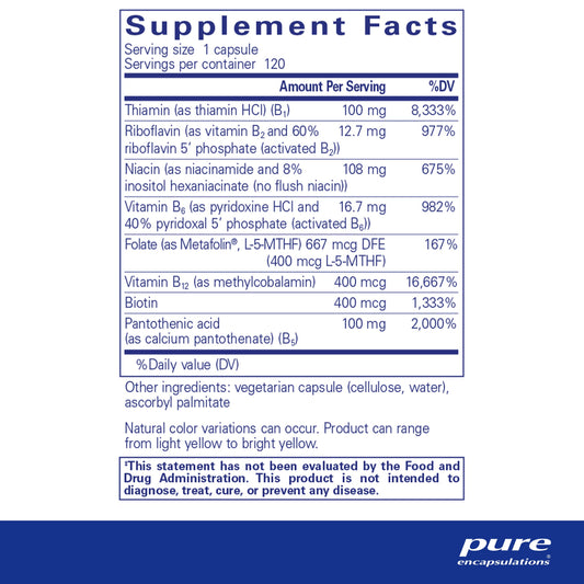 Empaque frontal Pure Encapsulations B-Complex Plus 120 cápsulas