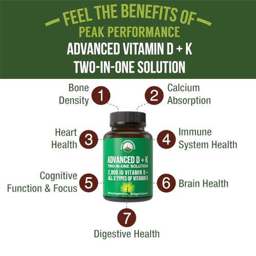 Empaque frontal suplemento vitamina d y k Peak Performance
