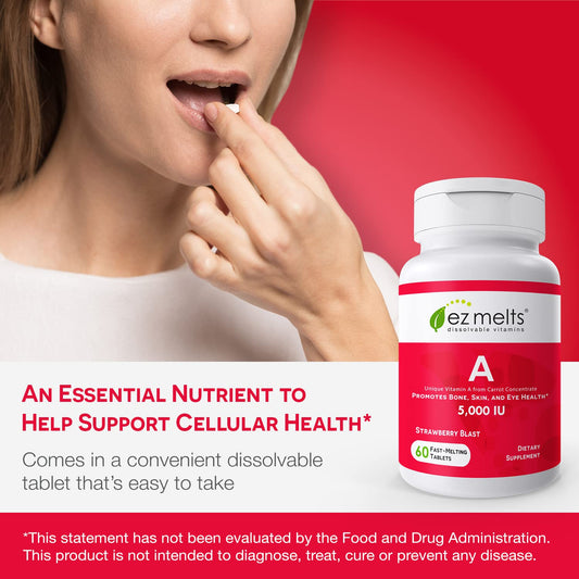 Empaque frontal vitaminas A EZ Melts 5000 UI vegano