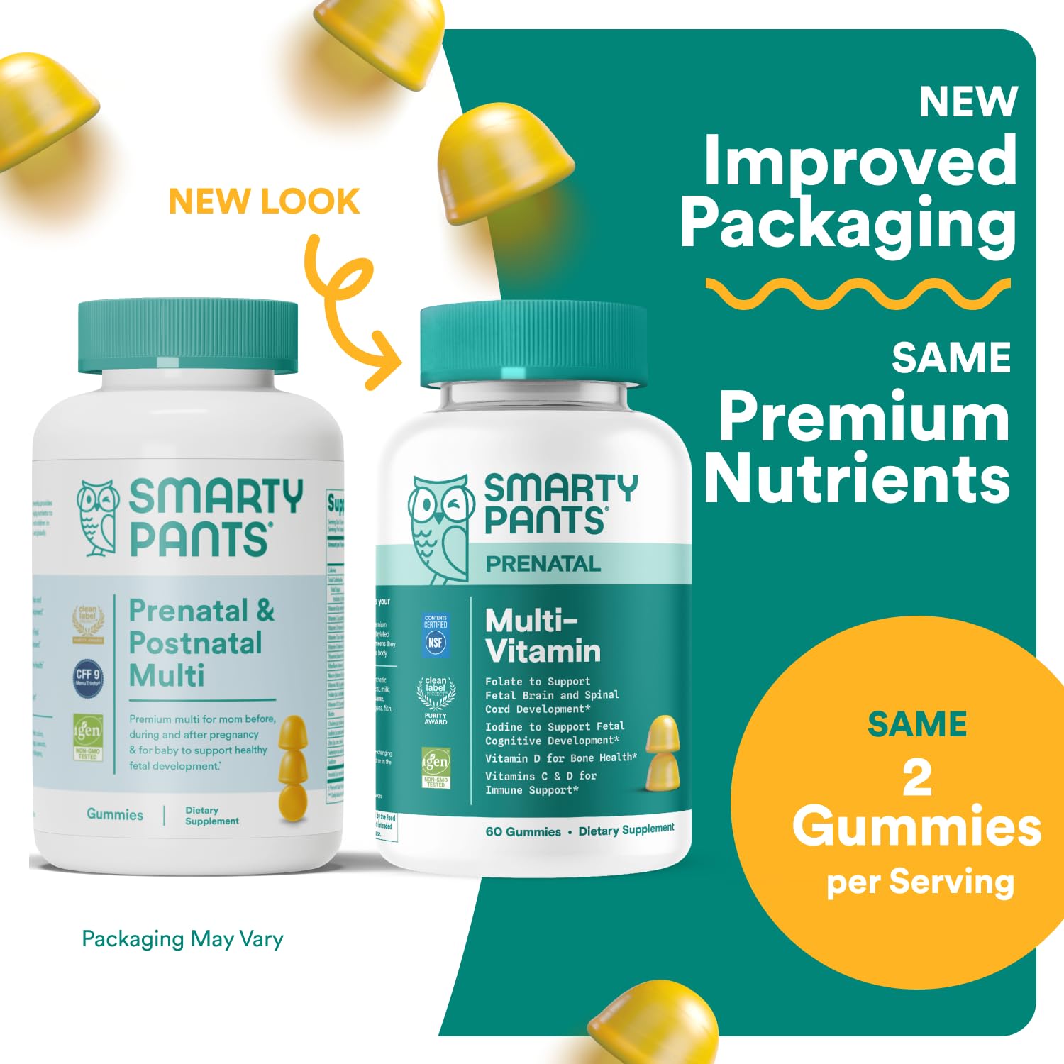 Empaque frontal vitaminas prenatales SmartyPants gomitas 60 piezas