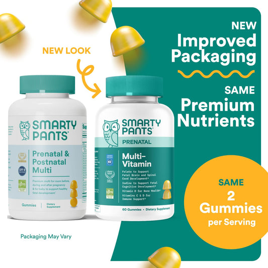 Empaque frontal vitaminas prenatales SmartyPants gomitas 60 piezas