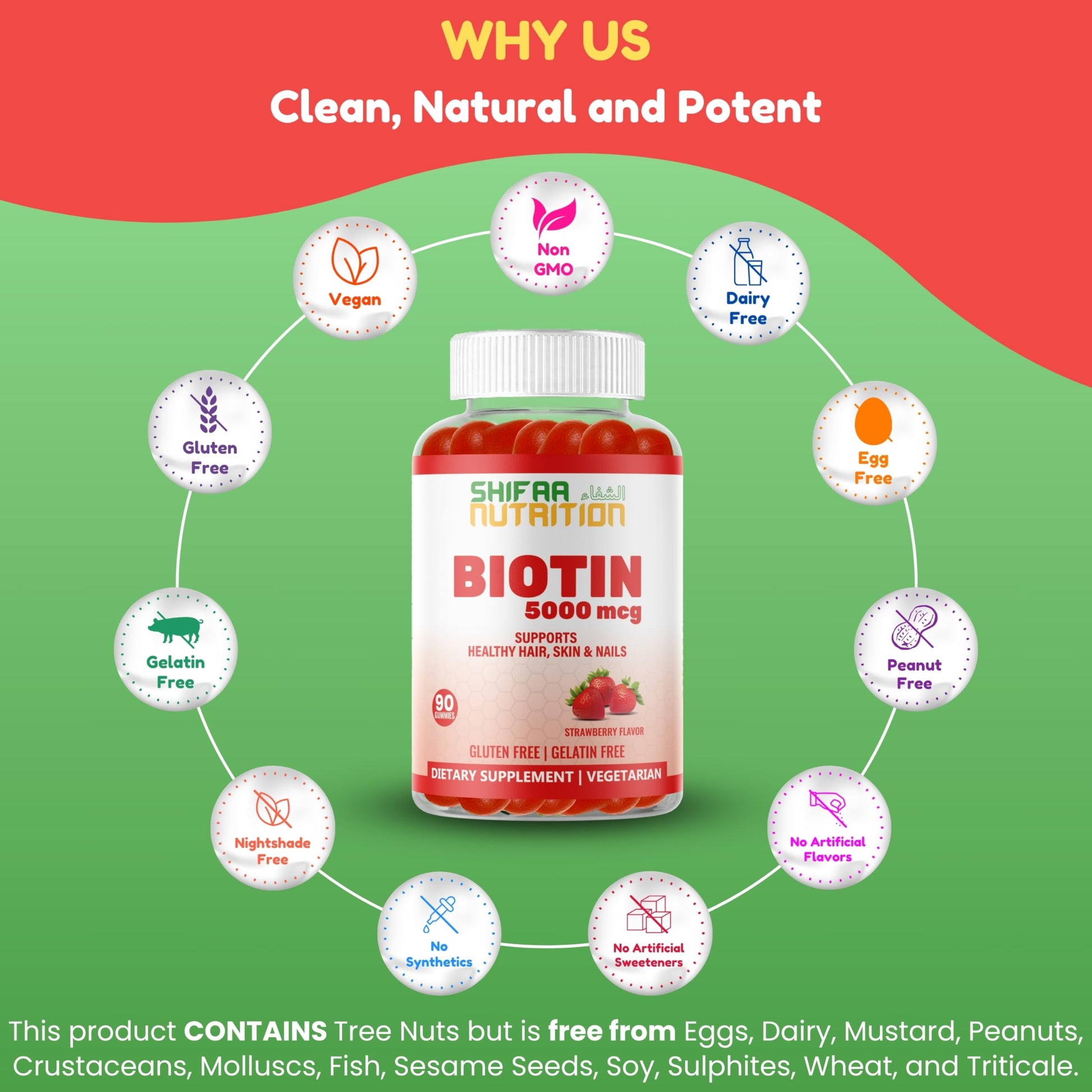 Empaque gomitas biotina sin alérgenos SHIFAA NUTRITION