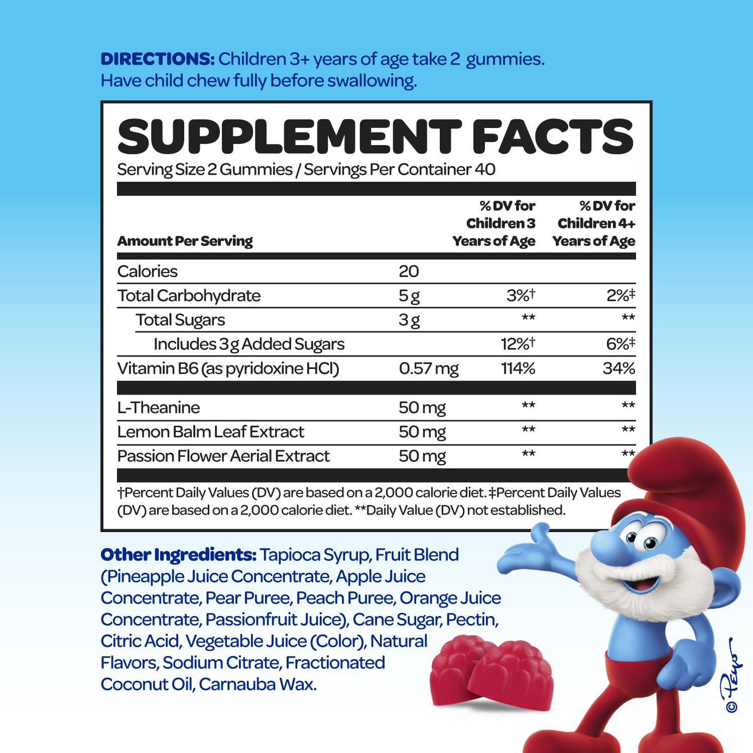 Empaque gomitas calmantes para niños Smurfs