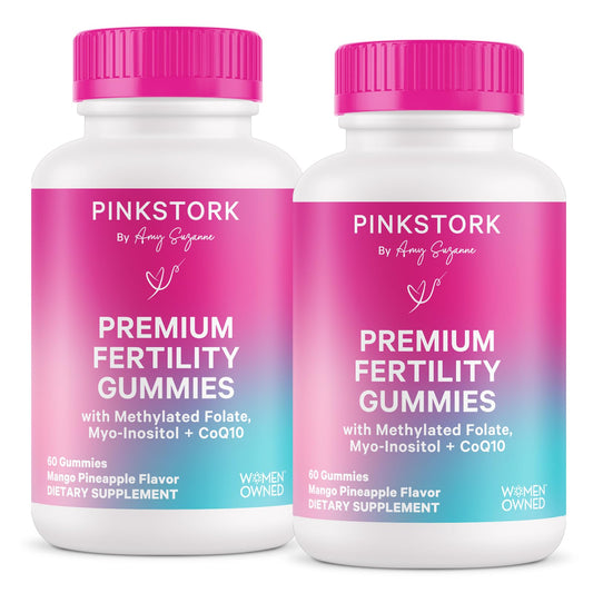 Empaque de gomitas Pink Stork para fertilidad femenina 60 unidades