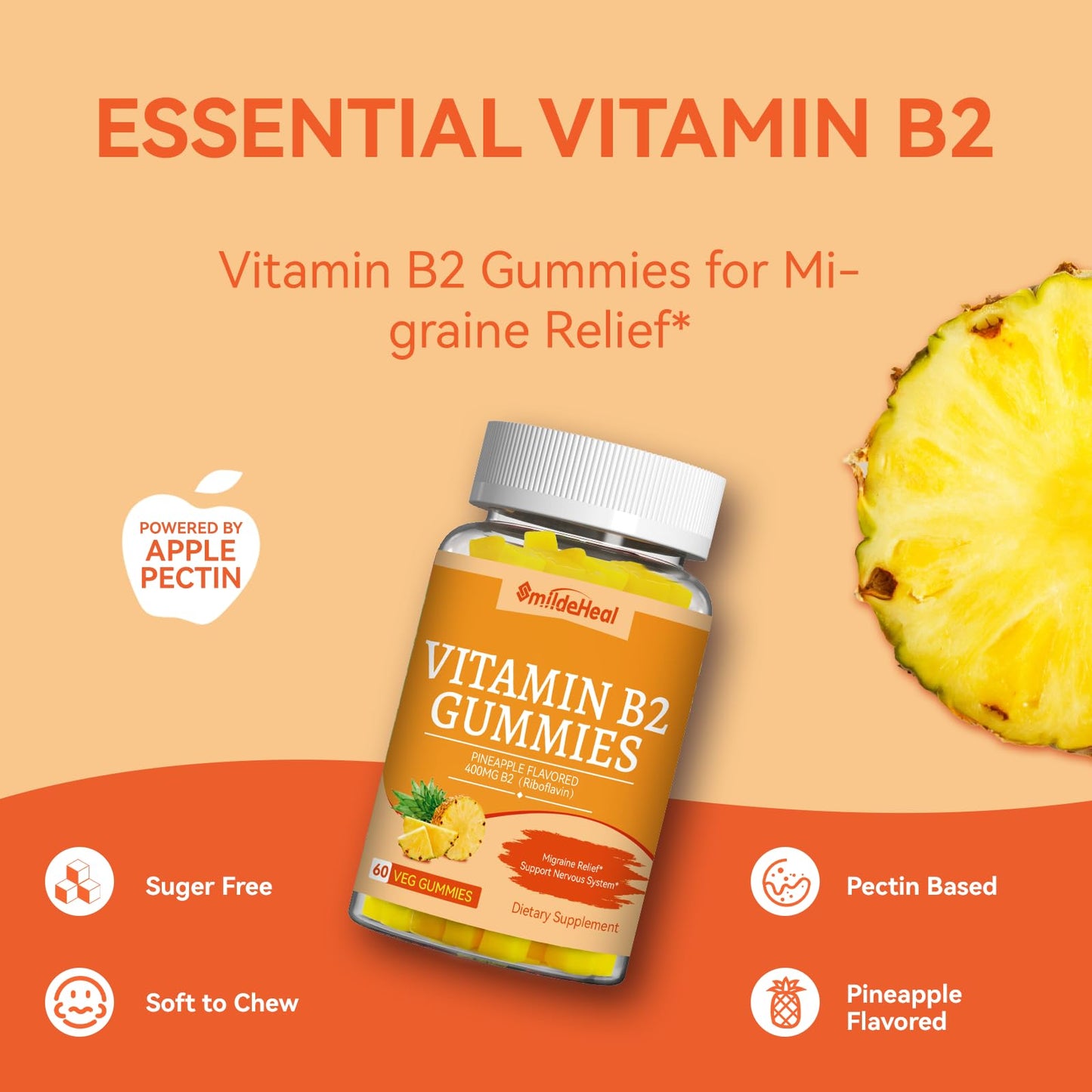 Imagen frontal empaque gomitas vitamina B2 para sistema nervioso