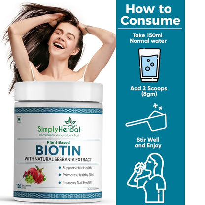 Empaque lateral de polvo Biotina Simply Herbal