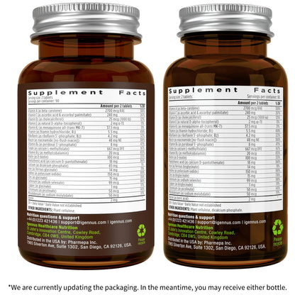 Empaque de multivitaminas Igennus con información de contacto