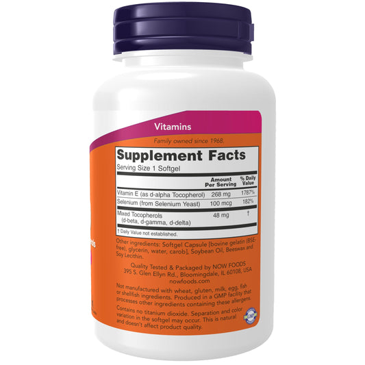 Empaque NOW Supplements vitamina E antioxidante