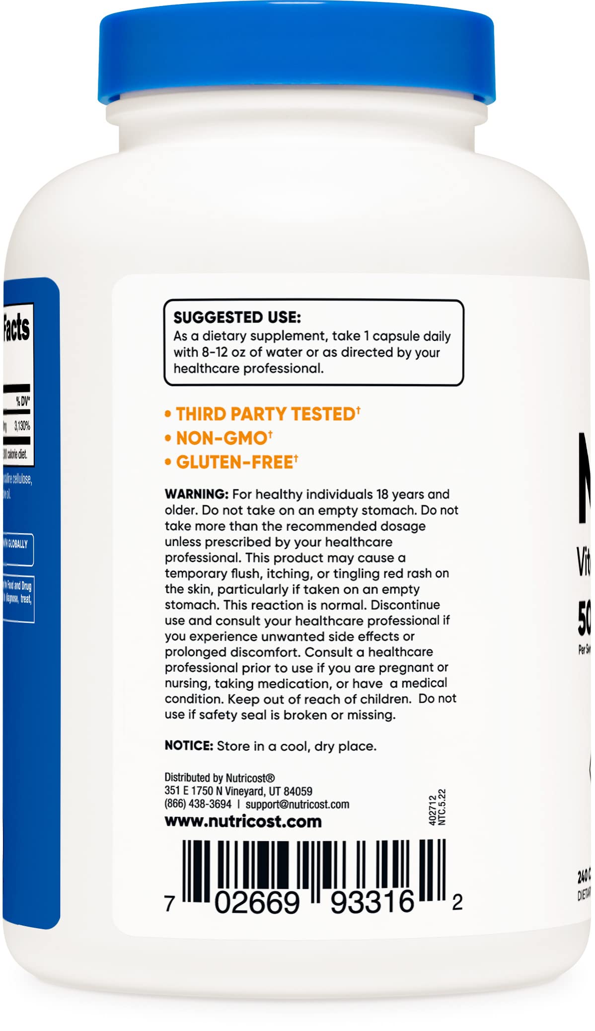 Empaque Nutricost Niacina efecto flush vitamina B3