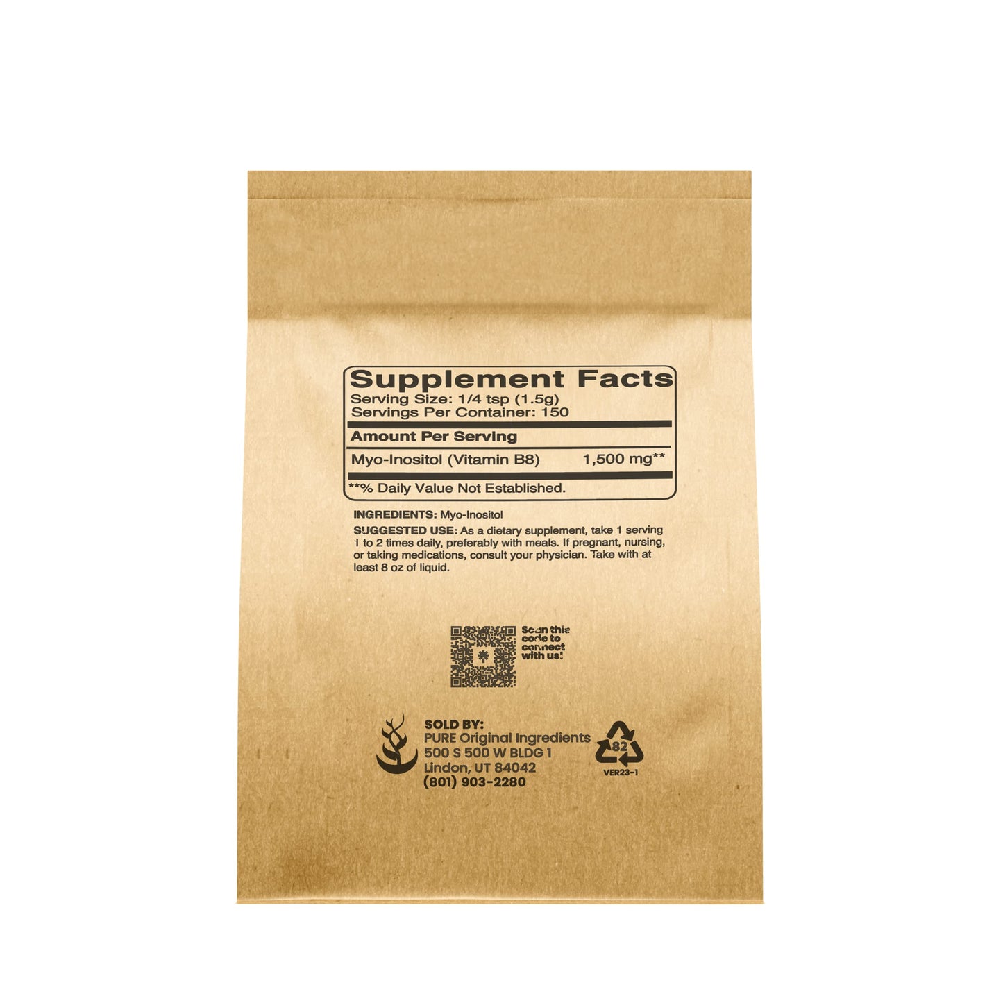 Empaque polvo inositol vitamina B8 Pure Original Ingredients