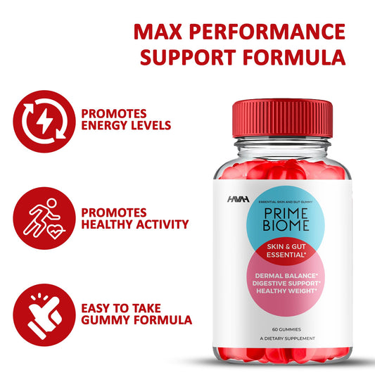Empaque frontal Prime Biome gomitas salud integral piel digestivo
