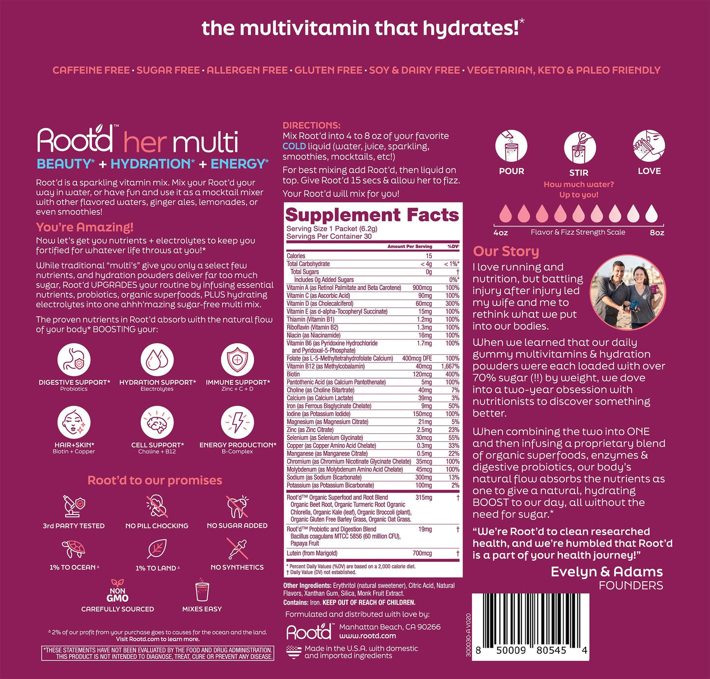 Empaque completo de Root'd vitaminas.