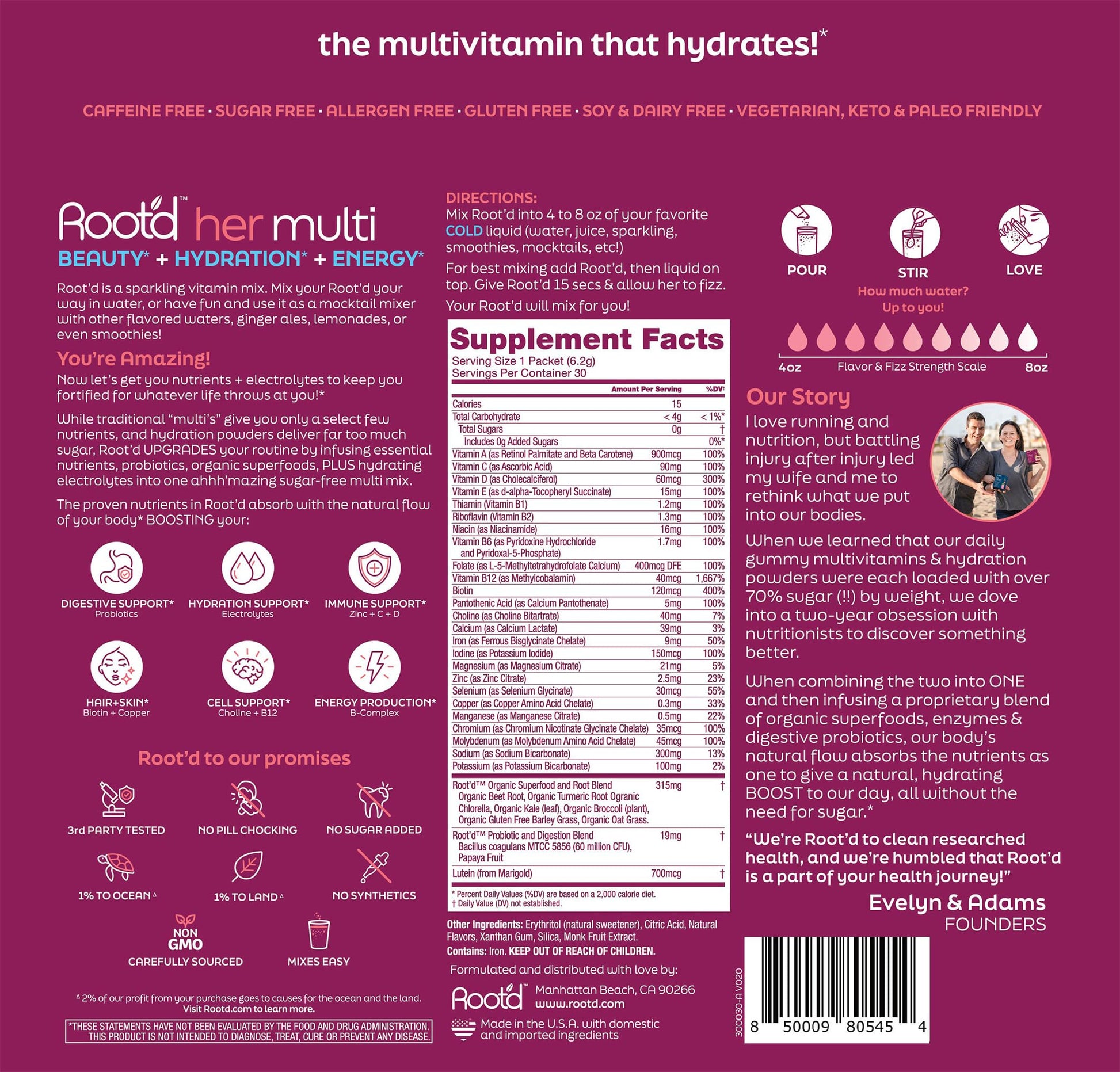 Empaque completo de Root'd vitaminas.