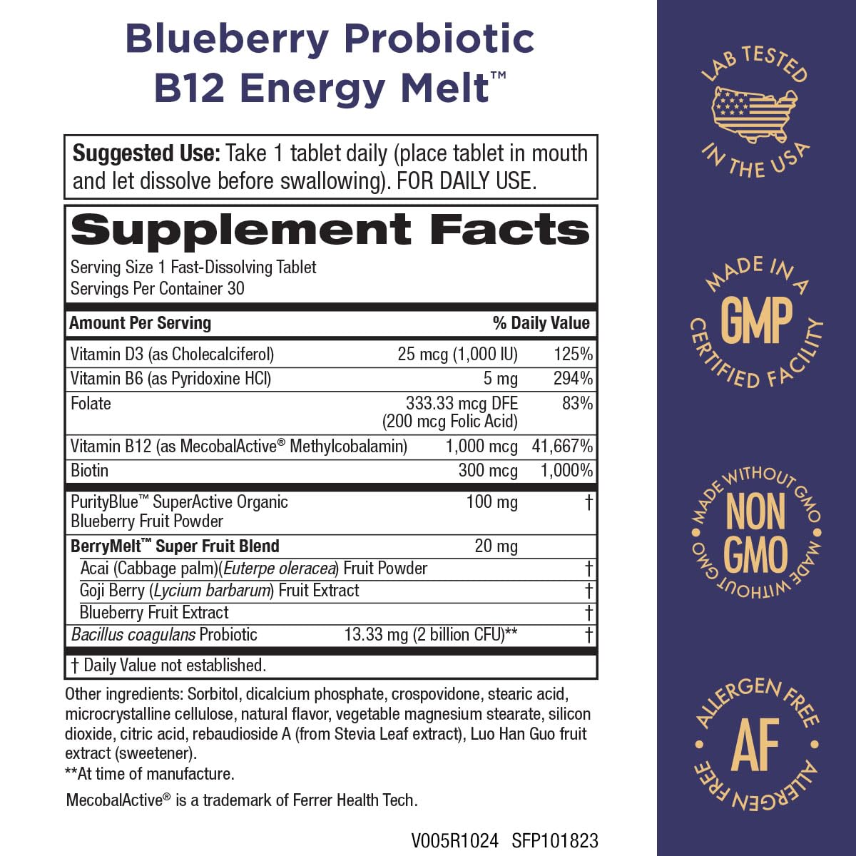 Paquete secundario Purity Products B12 probiótico arándanos