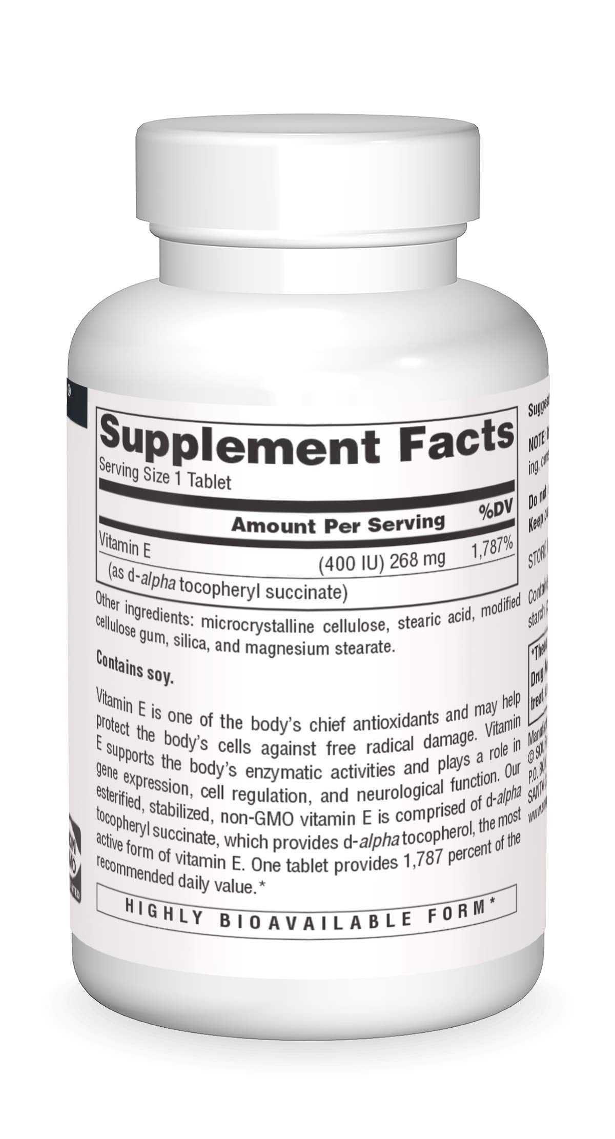 Empaque Source Naturals vitamina e antioxidante 60 tabletas