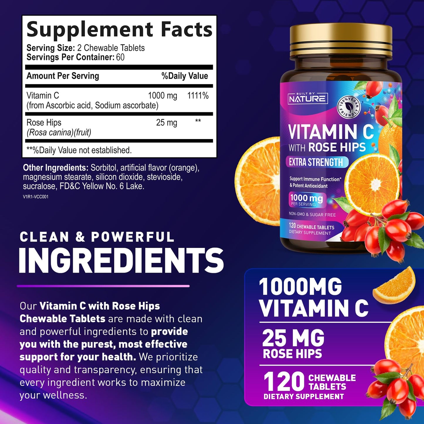 Empaque suplementario Built by Nature vitamina C antioxidante salud
