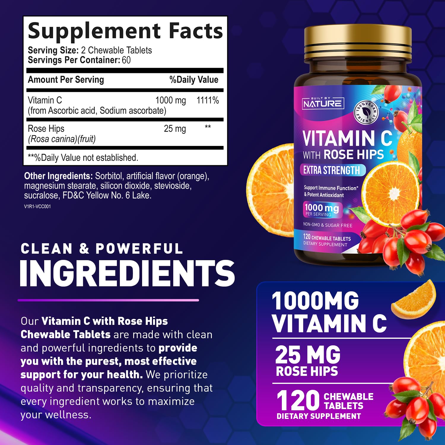 Empaque suplementario Built by Nature vitamina C antioxidante salud