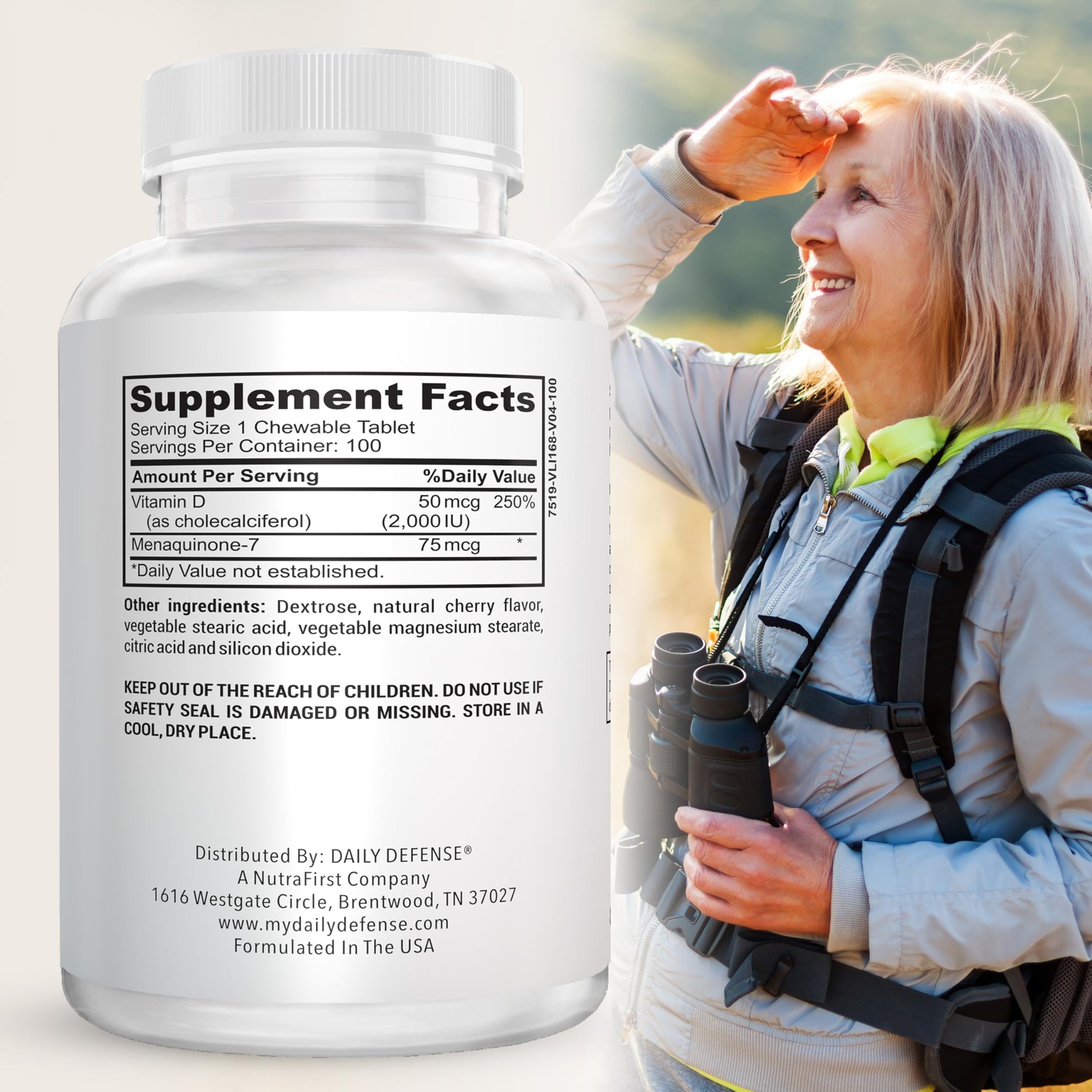 Empaque suplemento vitamina d3 k2 daily defense