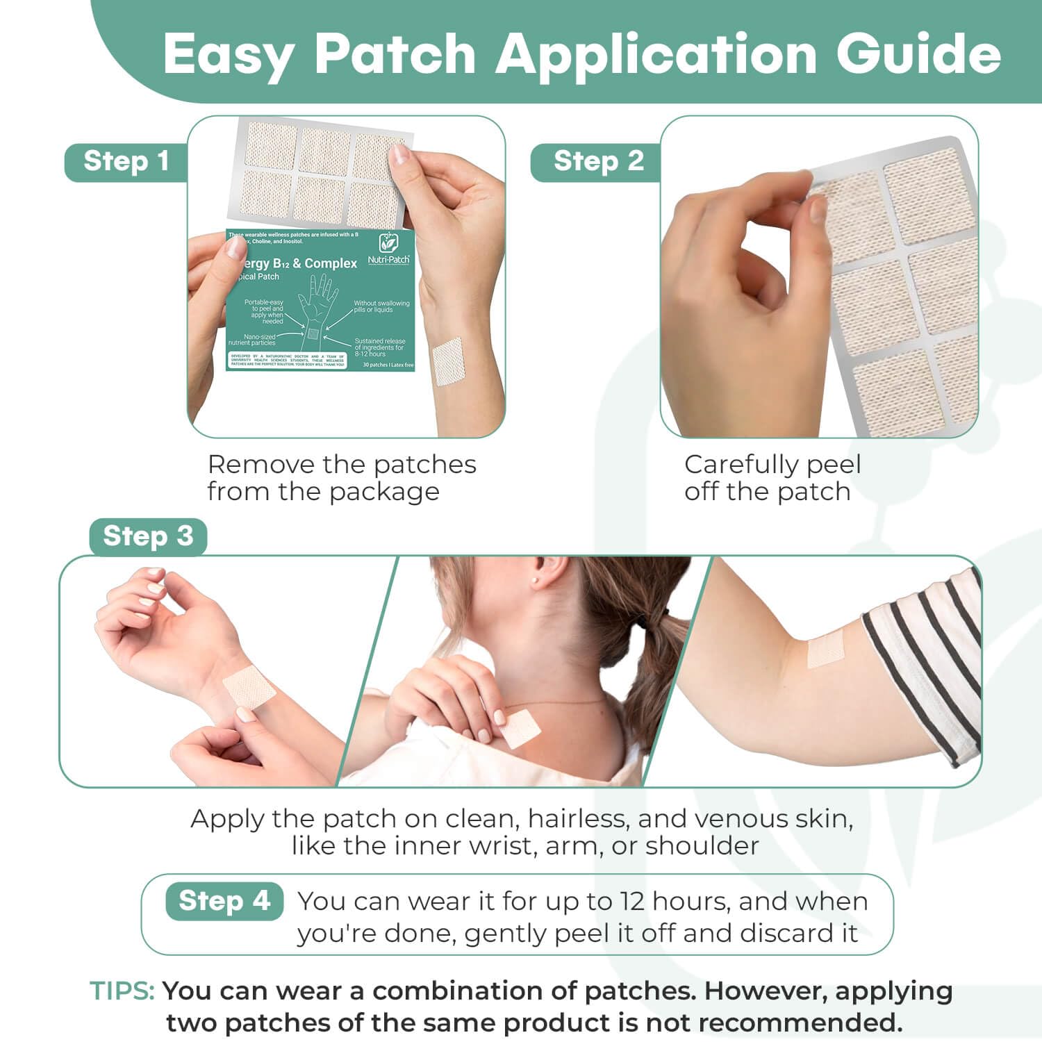 Empaque trasero Nutri-Patch parches energía B-complejo