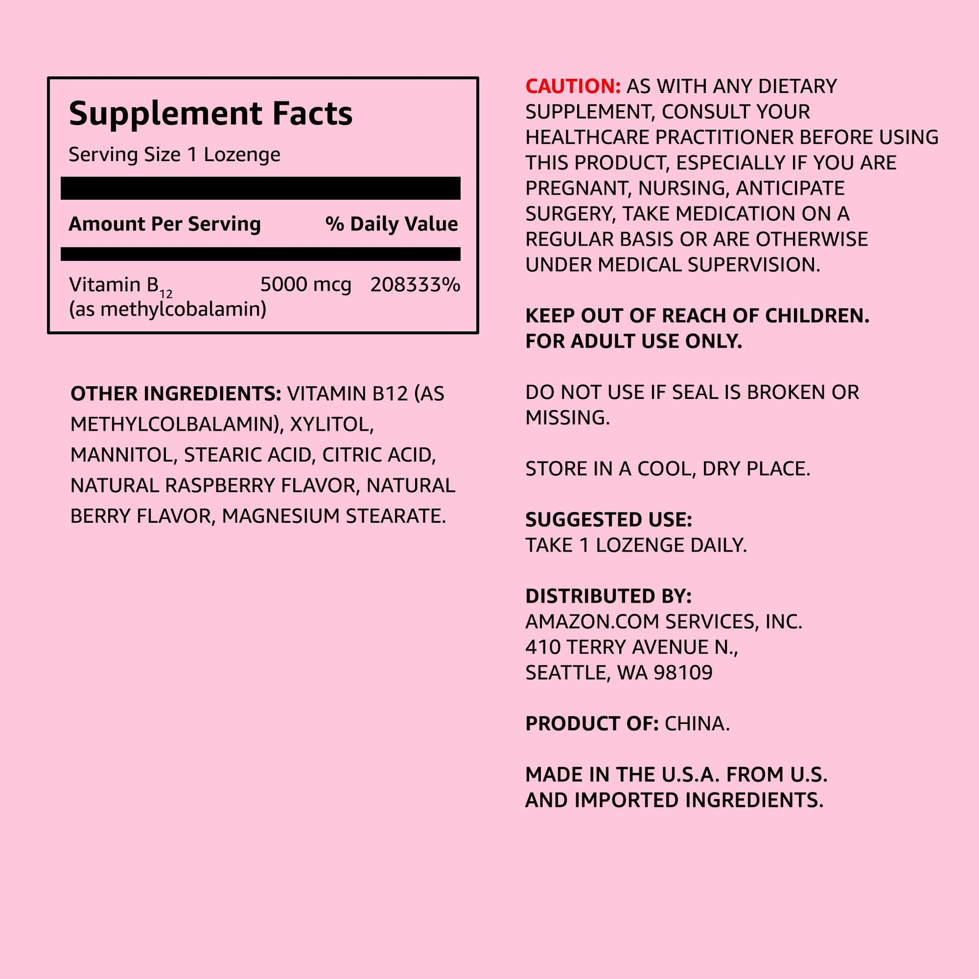 EMpaque suplemento vitamina B12 65 pastillas Amazon Elements