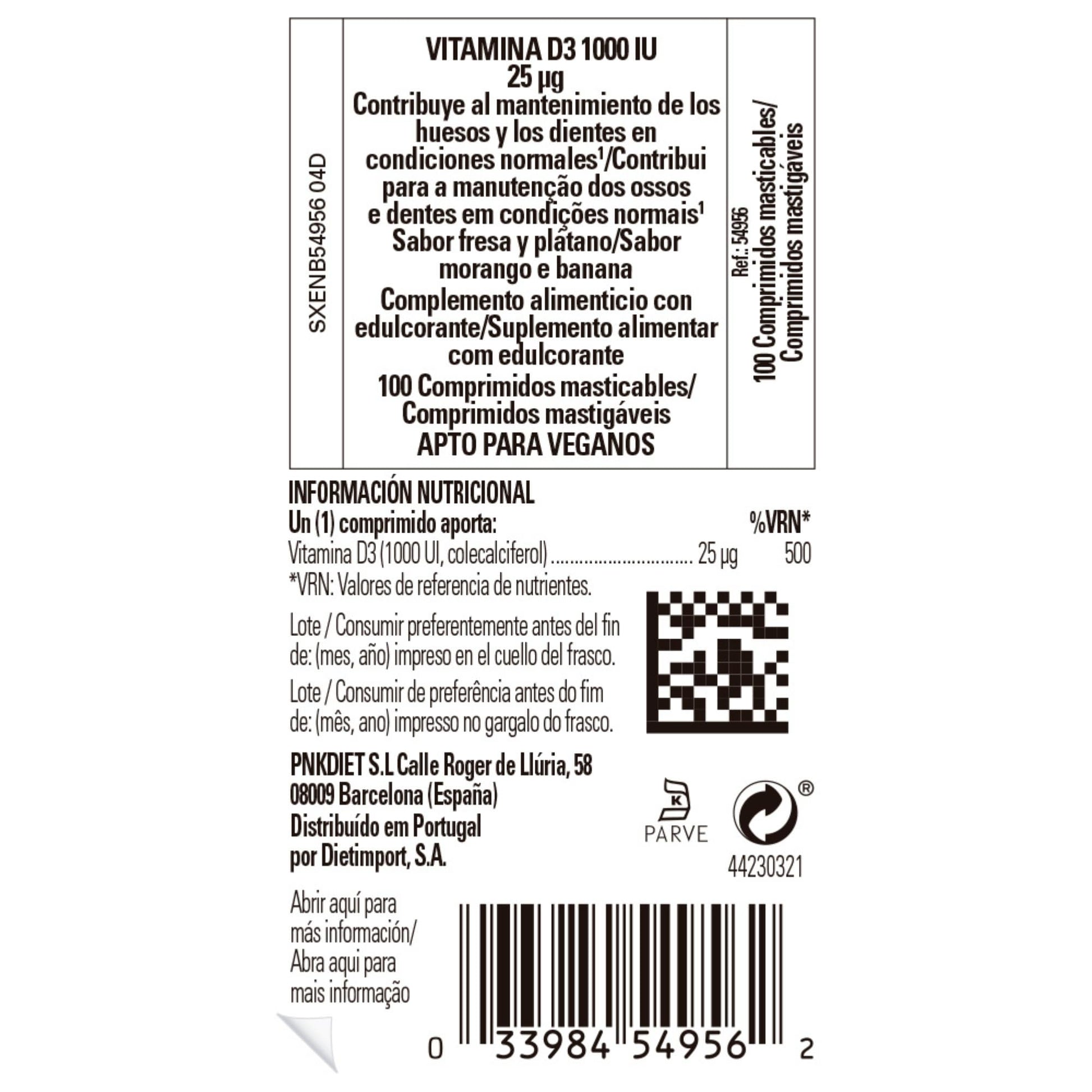Empaque vitamina D3 masticable Solgar 100 tabletas