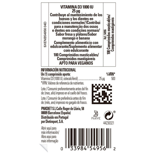 Empaque vitamina D3 masticable Solgar 100 tabletas