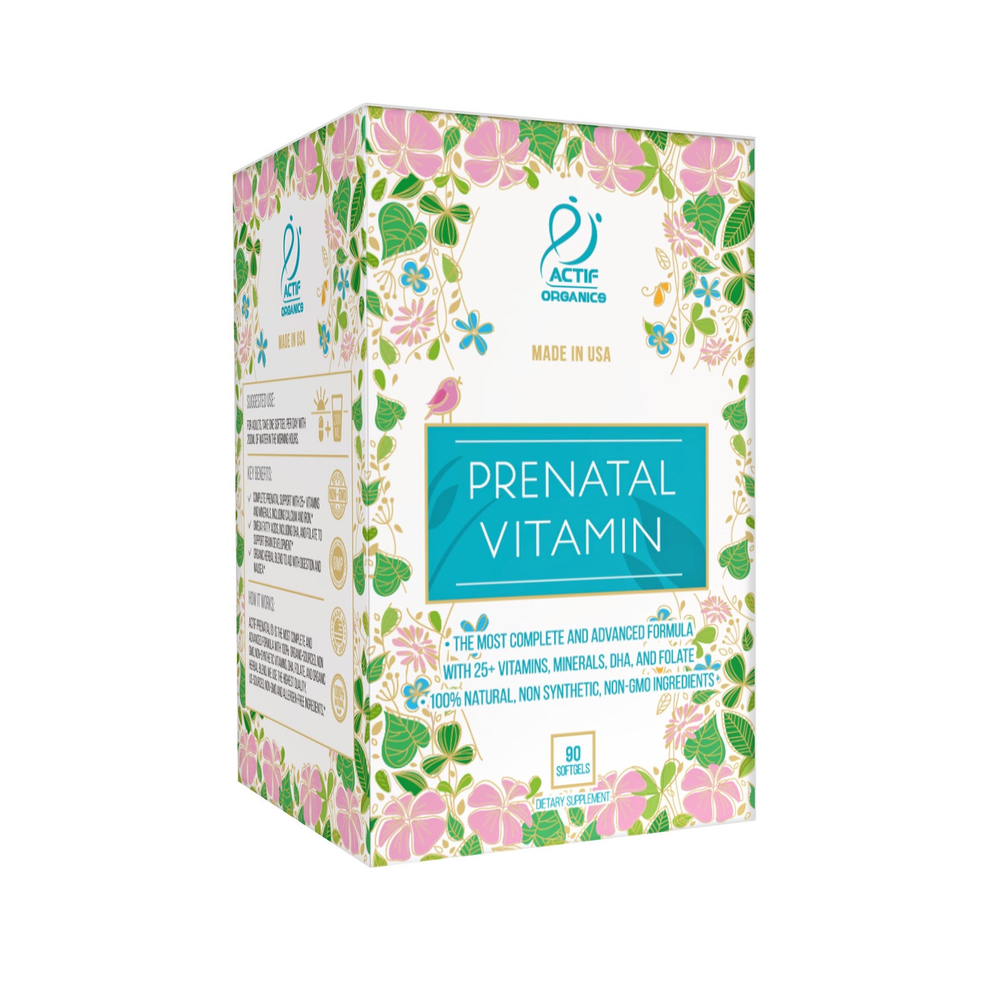 Empaque vitamina prenatal orgánica Actif Organics 90 ct