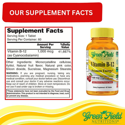 Empaque de vitaminas B12 1000mcg Halal Greenfield