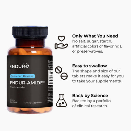 Endur-Amide suplemento energía niacinamida 500mg 200 tabletas