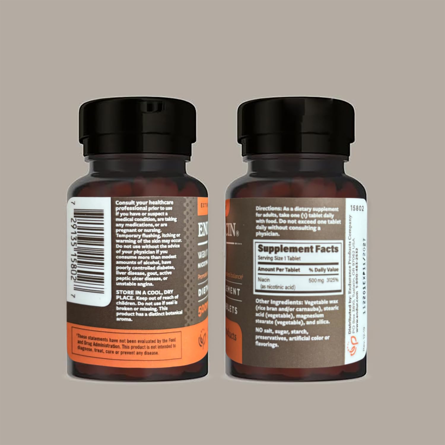 Suplemento vitamina B3 Endurance niacina 500 mg