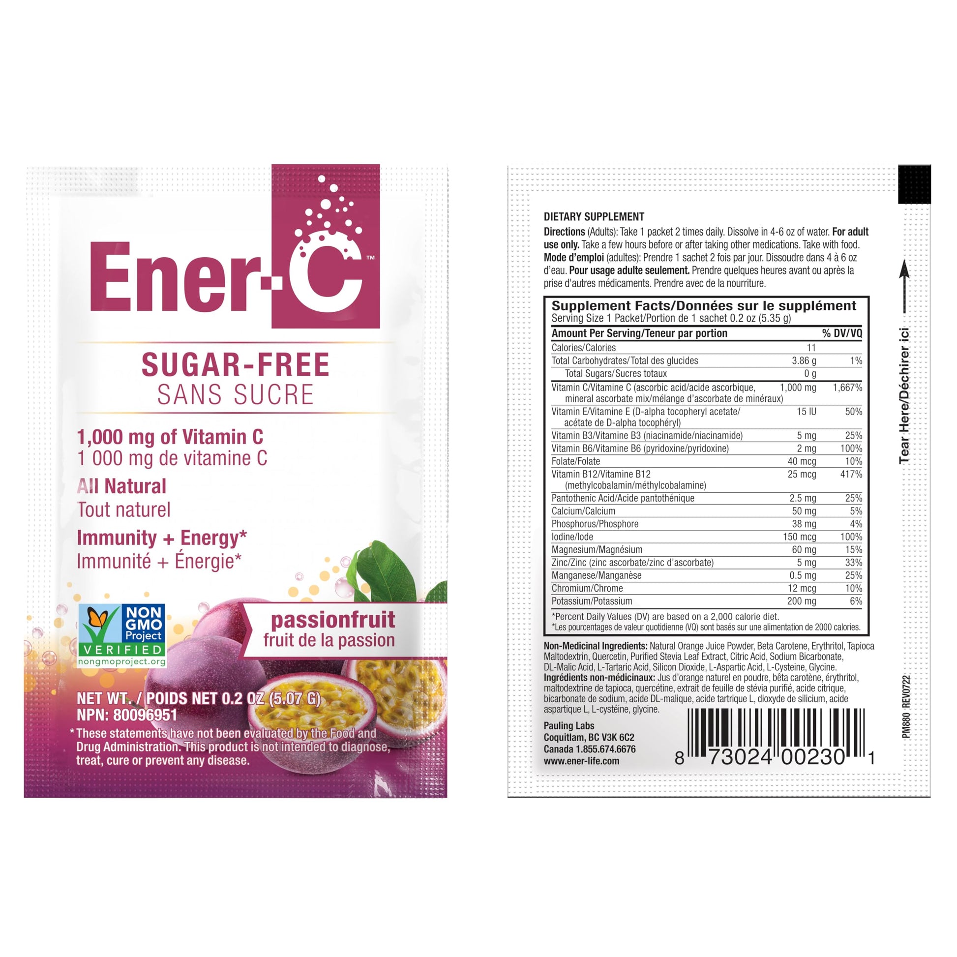 Ener-C multivitaminico sin gluten sin azucar maracuya 60 sobres