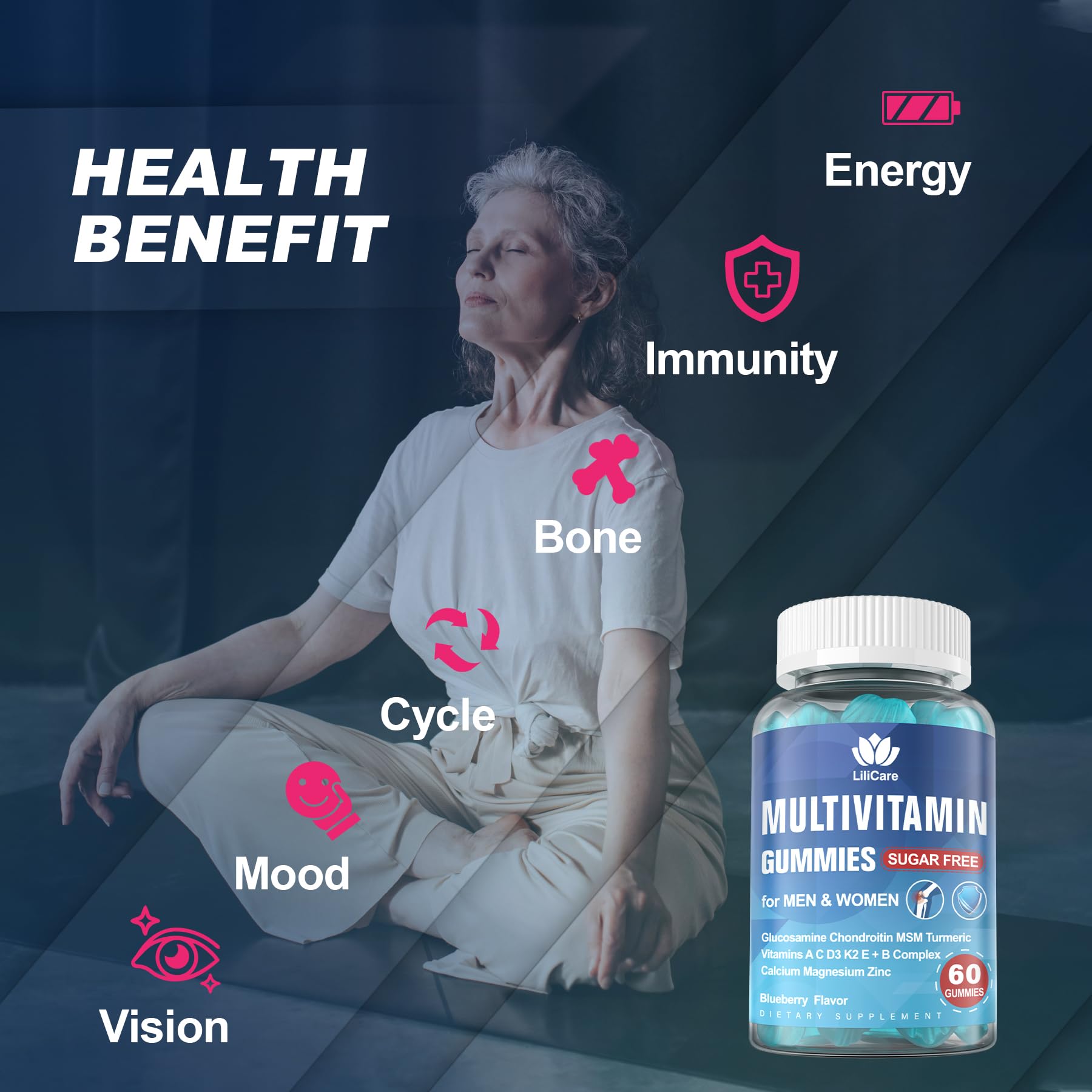 Gomitas multivitaminas sin azúcar, energía y bienestar