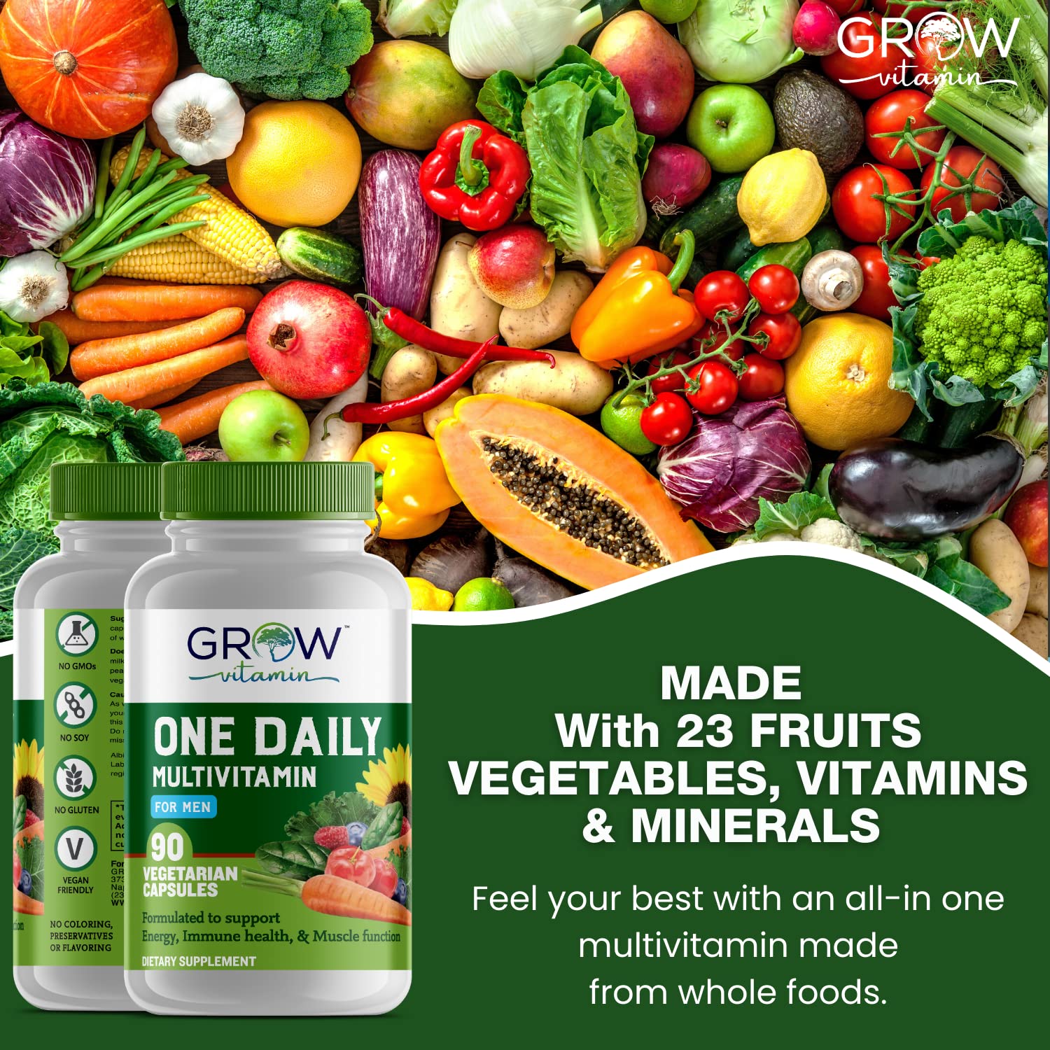 Energía y salud en multivitamínico diario para hombres.