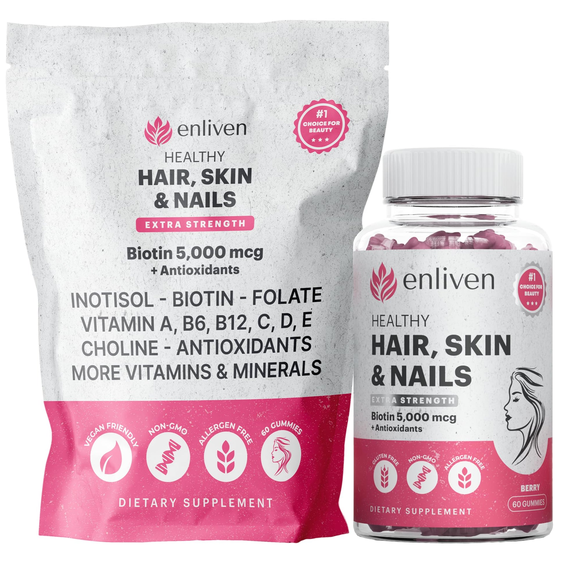 enliven gominolas biotina para cabello, piel y uñas sabor berry