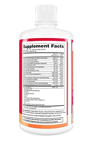 Tabla de nutrición multivitaminas ENP líquido. Detalles nutricionales.