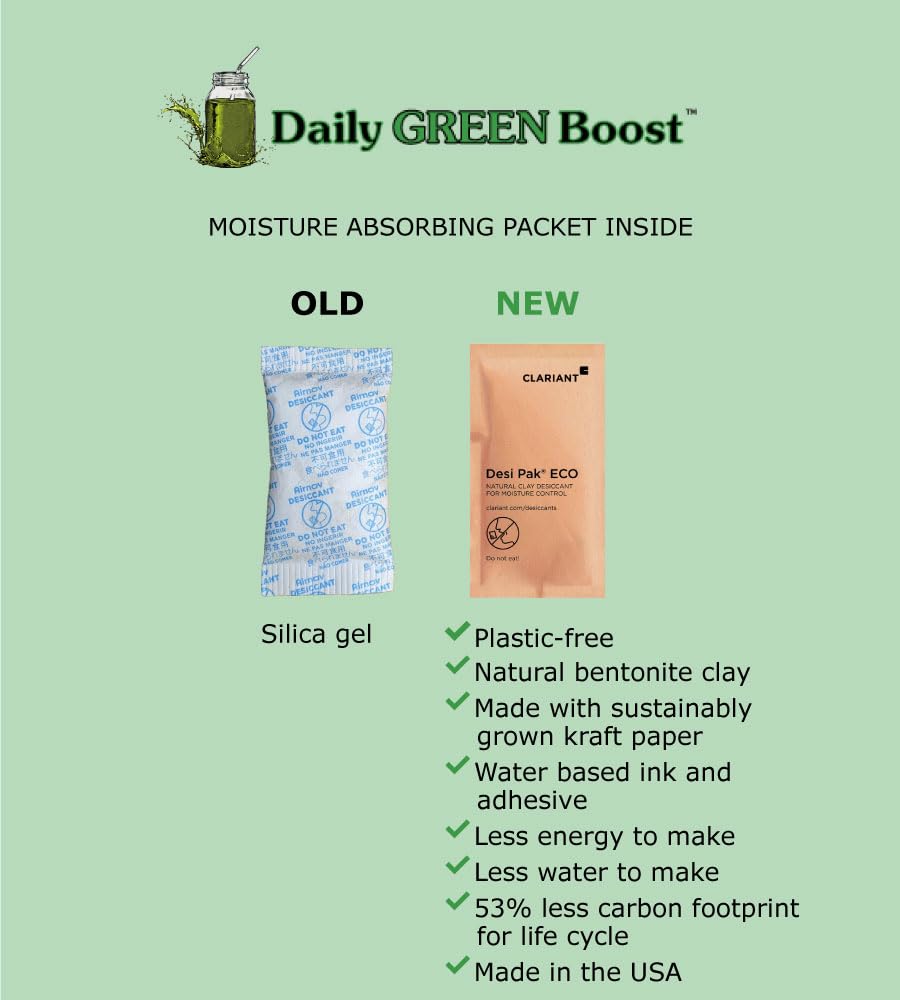 Daily Green Boost en un entorno casero con polvo desprendido