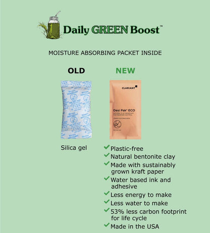 Daily Green Boost en un entorno casero con polvo desprendido