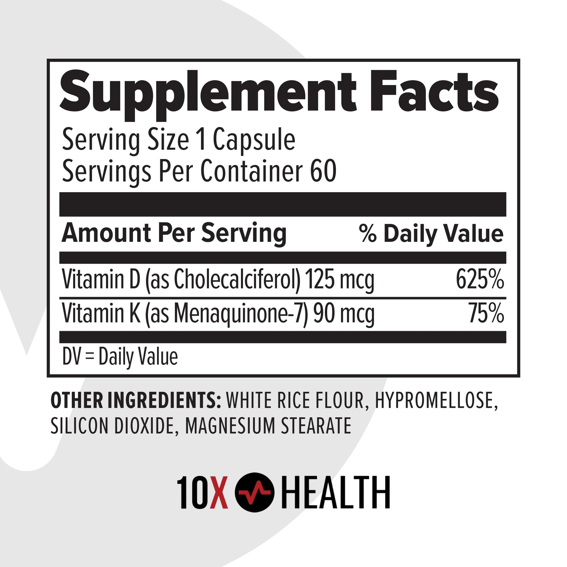 Envase 10X Health vitamina d3 k2