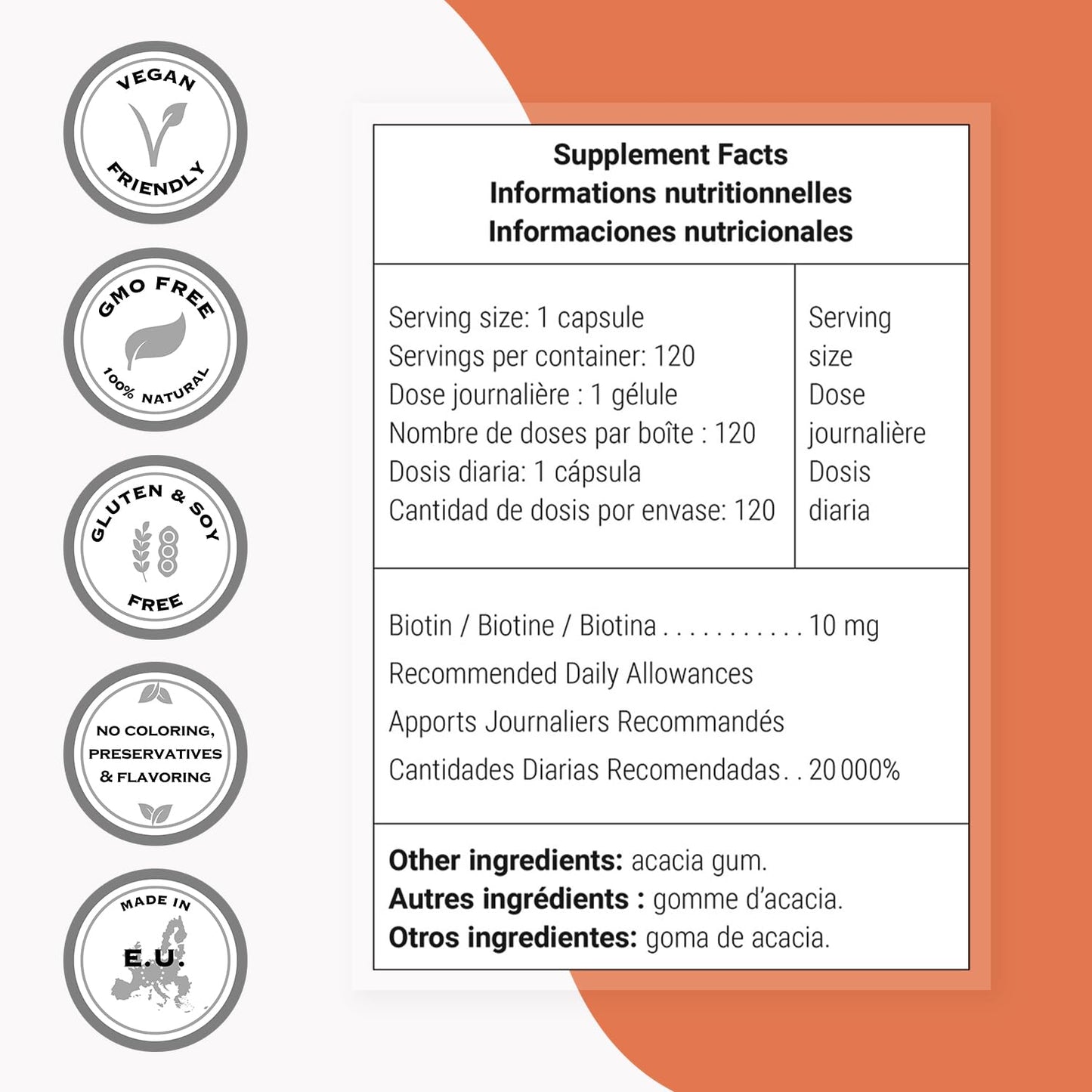 Envase 120 cápsulas biotina Supersmart sin gluten vegano