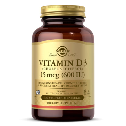 Envase de 120 cápsulas vegetales de vitamina D3 Solgar