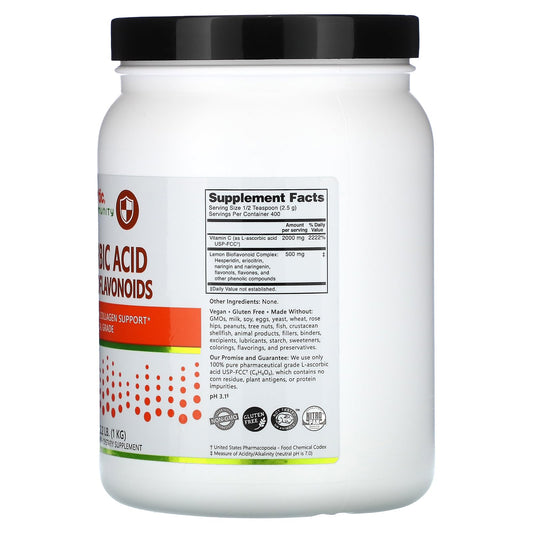 Envase ácido ascórbico NutriBiotic polvo con bioflavonoides