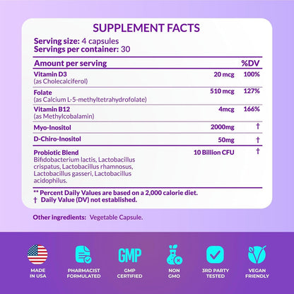 Envase balance hormonal y fertilidad con ácido fólico y probióticos