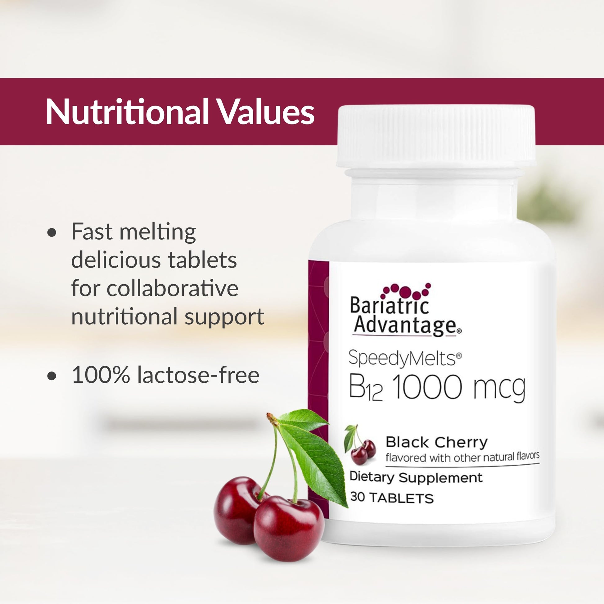 Envase bariatric advantage vitamina b12 rápido disolución sabor cereza negra