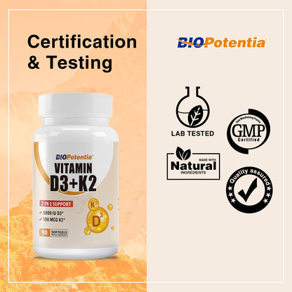 Envase BIO POTENTIA vitamina d3 k2 sin gluten no omg
