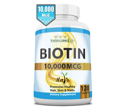 Envase de biotina alta potencia para belleza y salud
