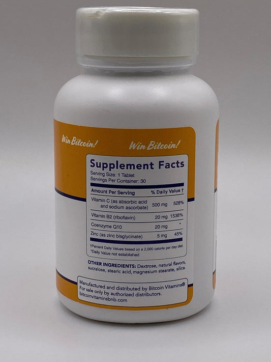 Envase Bitcoin Vitamin C sabor crema naranja 30 tabletas